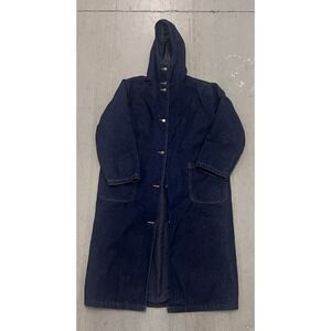 Vintage‎ Jill Evans Women's Blue Cotton Denim Full-Length Coat Size Small Hooded